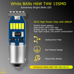 SAWE ® BA9S 1815 1895 T11 T4W H6W LED Bulb 3014 15SMD Dome Map Trunk Lights - 6000K White