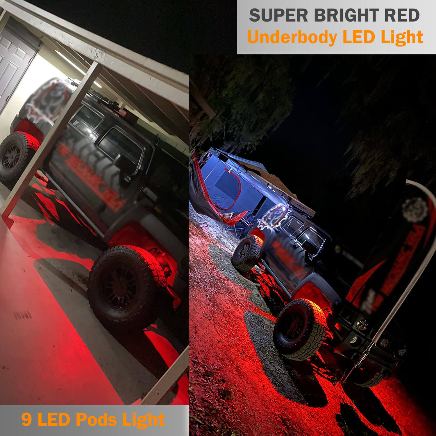 LED Rock Light Pods Lights for Offroad Car Truck ATV Underbody Wheel Grille and Surface Mount - Red