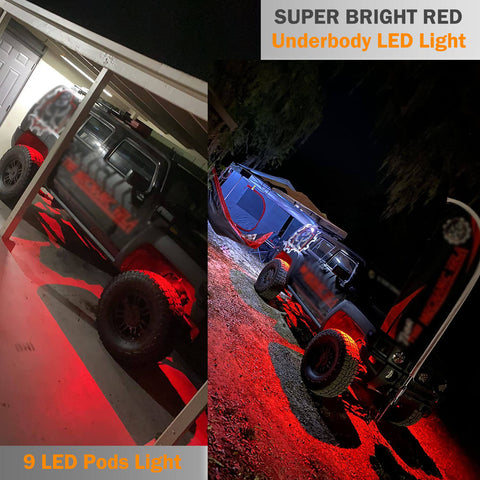LED Rock Light Pods Lights for Offroad Car Truck ATV Underbody Wheel Grille and Surface Mount - Red SAWE Lighting