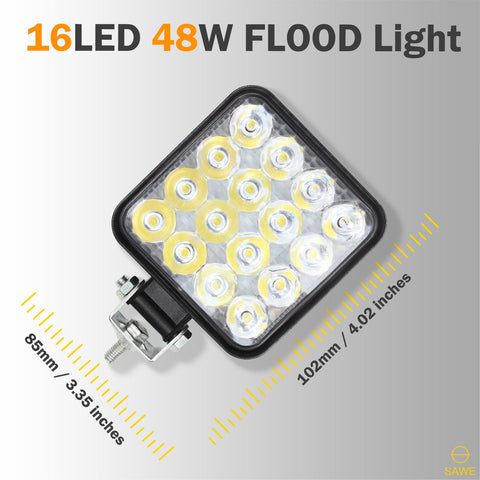 Square LED Spotlights for Trucks Pickup SUV ATV Offroad Fog Flood Work Pod Light Bulbs Bar - White SAWE Lighting