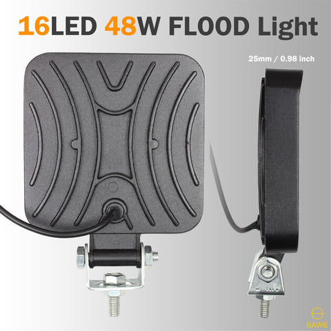 Square LED Spotlights for Trucks Pickup SUV ATV Offroad Fog Flood Work Pod Light Bulbs Bar - White SAWE Lighting