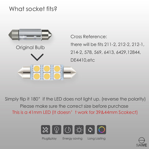 SAWE ® 578 211-2 212-2 41mm 42mm LED Light Bulb 5050 6SMD Interior Dome Map Door Courtesy Trunk Lights - Pink SAWE Lighting