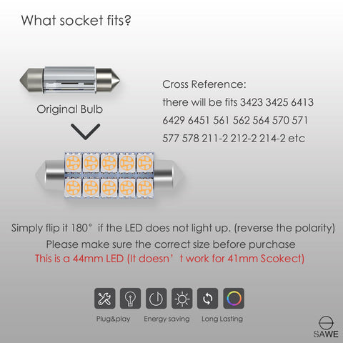 SAWE ® 578 211-2 212-2 44mm LED Bulb 5050 10SMD Interior Dome Map Door Courtesy Light Trunk Lights - Pink SAWE Lighting