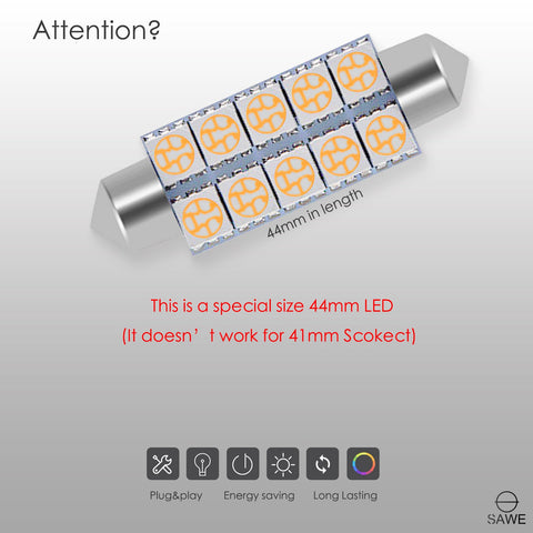 SAWE ® 578 211-2 212-2 44mm LED Bulb 5050 10SMD Interior Dome Map Door Courtesy Light Trunk Lights - Pink SAWE Lighting