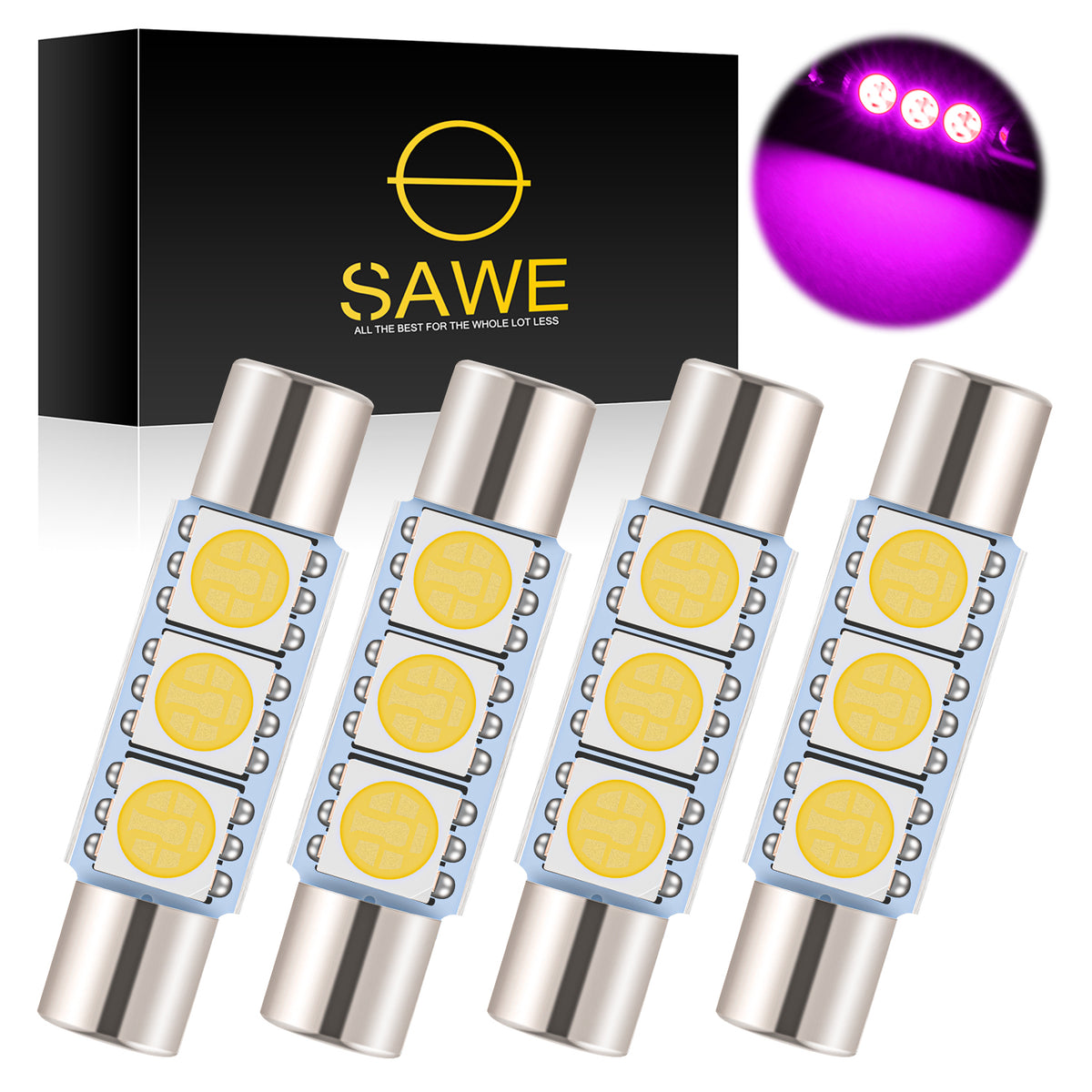 SAWE ® 28mm 3SMD T6 6641 LED Bulbs Sun Visor Vanity Mirror Fuse Lights - Pink