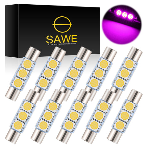 SAWE ® 28mm 3SMD T6 6641 LED Bulbs Sun Visor Vanity Mirror Fuse Lights - Pink SAWE Lighting