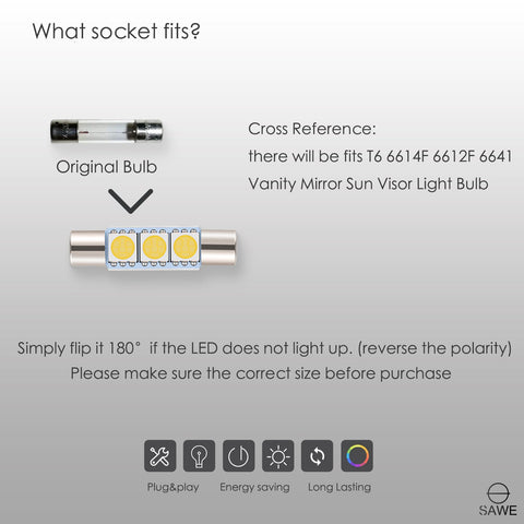 SAWE ® 28mm 3SMD T6 6641 LED Bulbs Sun Visor Vanity Mirror Fuse Lights - Pink SAWE Lighting