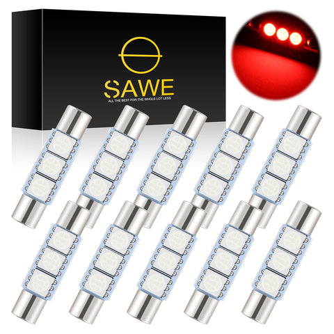 SAWE ® 28mm 3SMD T6 6641 LED Bulbs Sun Visor Vanity Mirror Fuse Lights - Red SAWE Lighting