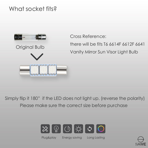 SAWE ® 28mm 3SMD T6 6641 LED Bulbs Sun Visor Vanity Mirror Fuse Lights - Red SAWE Lighting