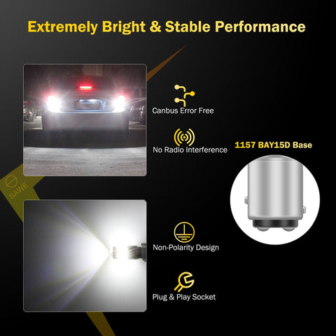 SAWE ® 1157 BAY15D LED Bulb for Reverse Backup Turn Signal Tail Brake Lights Canbus - 6000K White SAWE Lighting