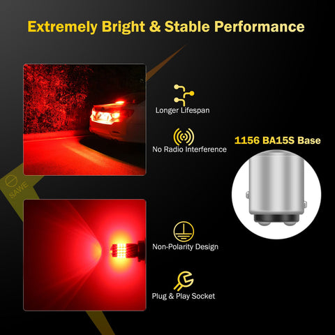 SAWE ® 1157 BAY15D 7528 54-SMD LED Brake Stop Turn Signal Tail Light Bulbs - Red SAWE Lighting