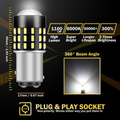 SAWE ® 1157 BAY15D LED Bulb for Reverse Backup Turn Signal Tail Brake Lights Canbus - 6000K White
