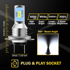 H7 CSP LED Headlights Bulbs High Low Beam Fog Light Canbus - 6000K White