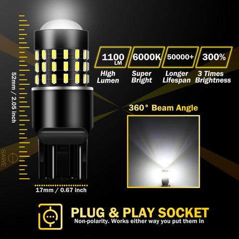 SAWE ® 7443 7440 7444 T20 LED Bulb for Reverse Backup Lights High Mount - 6000K White SAWE Lighting