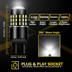 SAWE ® 7443 7440 7444 T20 LED Bulb for Reverse Backup Lights High Mount - 6000K White