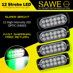 Emergency LED Strobe Lights Bar for Offroad Car Truck Warning Hazard Flash Grille and Surface Mount Light - Green / White 12-LED