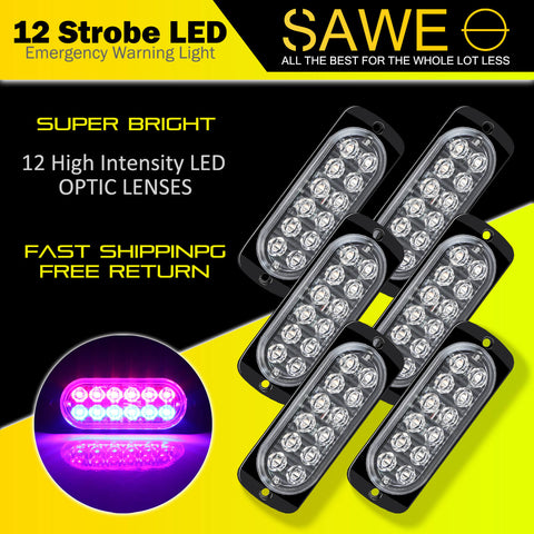 Emergency LED Strobe Lights Bar for Offroad Car Truck Warning Hazard Flash Grille and Surface Mount Light - Red / Blue 12-LED SAWE Lighting