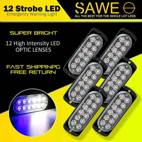Emergency LED Strobe Lights, Blue / White 12 LED Light Bar for Car Tru –  sawelight