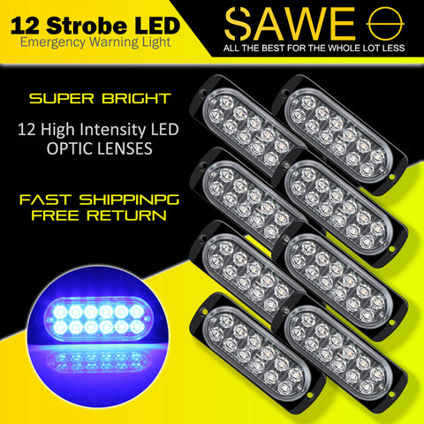 Emergency LED Strobe Lights Bar for Offroad Car Truck Warning Hazard Flash Grille and Surface Mount Light - Blue 12-LED SAWE Lighting