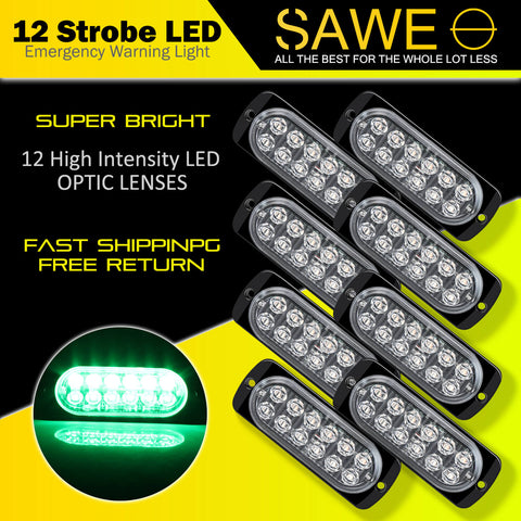 Emergency LED Strobe Lights Bar for Offroad Car Truck Warning Hazard Flash Grille and Surface Mount Light - Green 12-LED SAWE Lighting