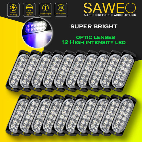Emergency LED Strobe Lights Bar for Offroad Car Truck Warning Hazard Flash Grille and Surface Mount Light - Blue / White 12-LED SAWE Lighting