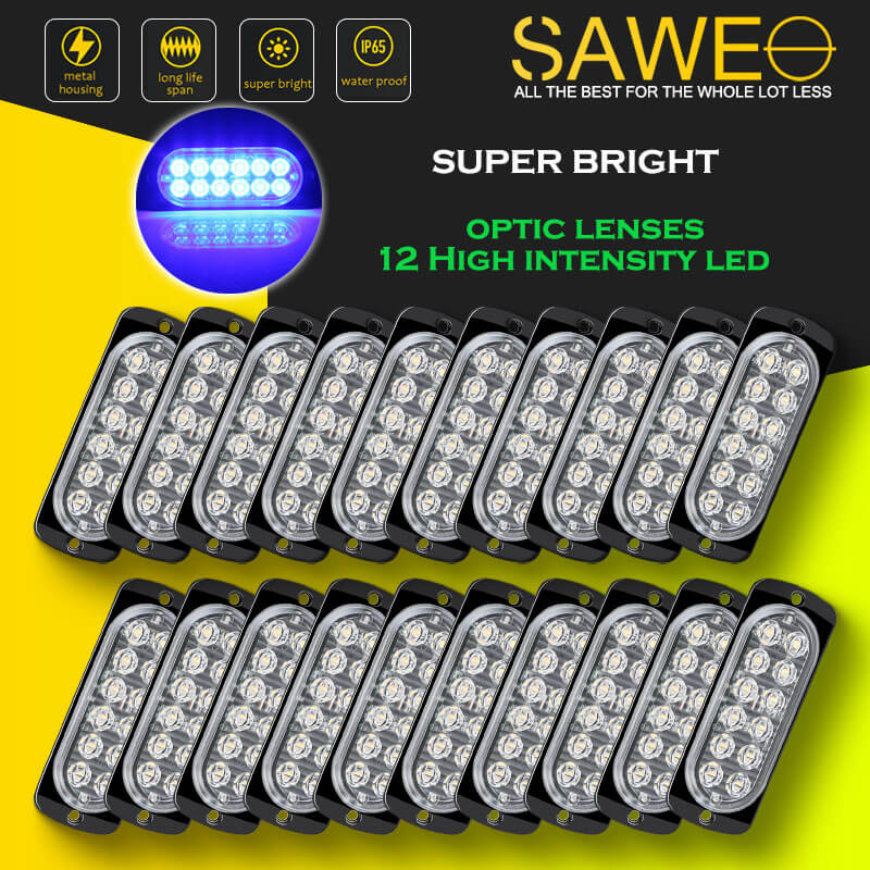 Emergency LED Strobe Lights Bar for Offroad Car Truck Warning Hazard Flash Grille and Surface Mount Light - Blue 12-LED SAWE Lighting