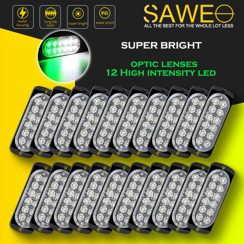 Emergency LED Strobe Lights Bar for Offroad Car Truck Warning Hazard Flash Grille and Surface Mount Light - Green / White 12-LED SAWE Lighting
