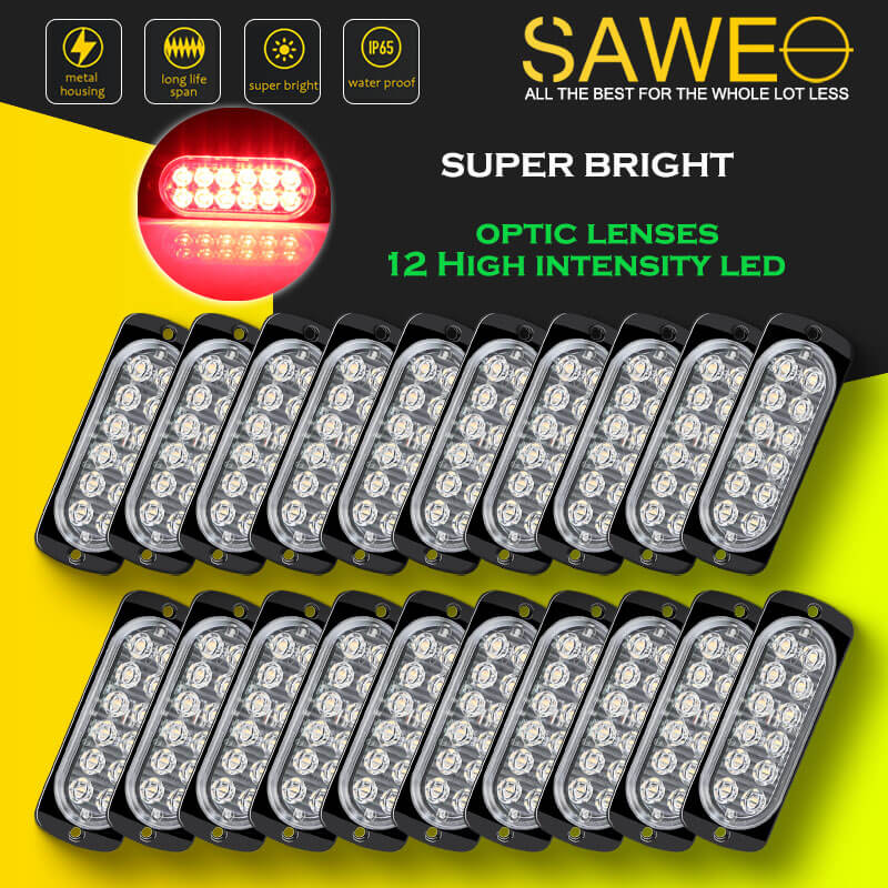 Emergency LED Strobe Lights Bar for Offroad Car Truck Warning Hazard Flash Grille and Surface Mount Light - Red 12-LED SAWE Lighting