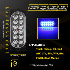 Emergency LED Strobe Lights Bar for Offroad Car Truck Warning Hazard Flash Grille and Surface Mount Light - Blue 12-LED