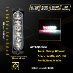 Emergency LED Strobe Lights Bar for Offroad Car Truck Warning Hazard Flash Grille and Surface Mount Light - Red / White 6-LED