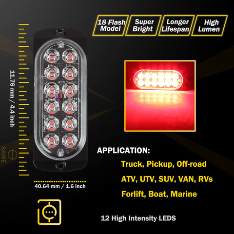 Emergency LED Strobe Lights Bar for Offroad Car Truck Warning Hazard Flash Grille and Surface Mount Light - Red 12-LED SAWE Lighting
