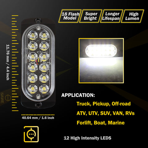 Emergency LED Strobe Lights Bar for Offroad Car Truck Warning Hazard Flash Grille and Surface Mount Light - White 12-LED SAWE Lighting