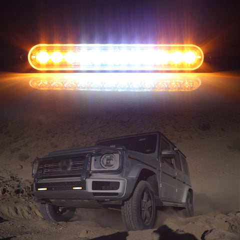 Emergency LED Strobe Lights Bar for Offroad Car Truck Warning Hazard Flash Grille and Surface Mount Light - Amber / White 12-LED SAWE Lighting