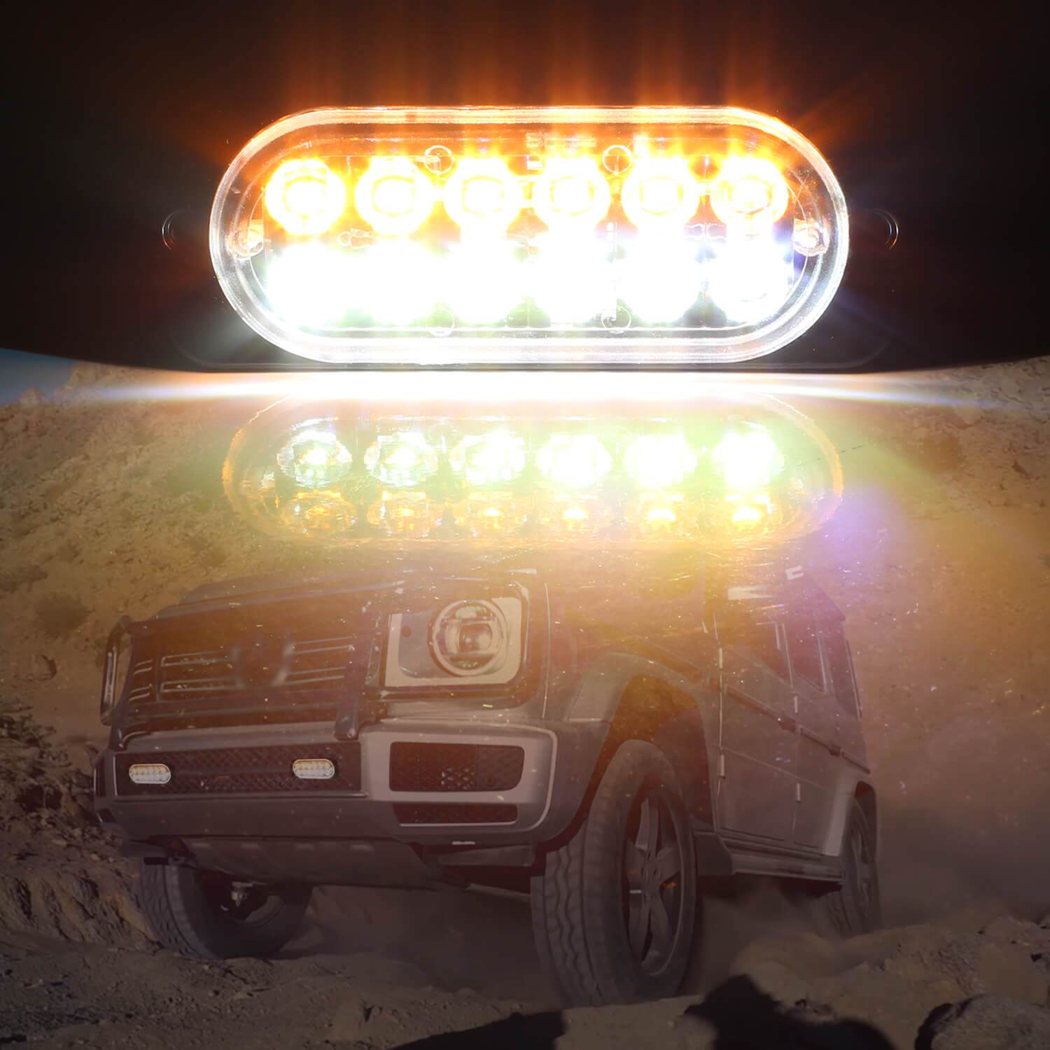 Emergency LED Strobe Lights Bar for Offroad Car Truck Warning Hazard Flash Grille and Surface Mount Light - Amber / White 12-LED