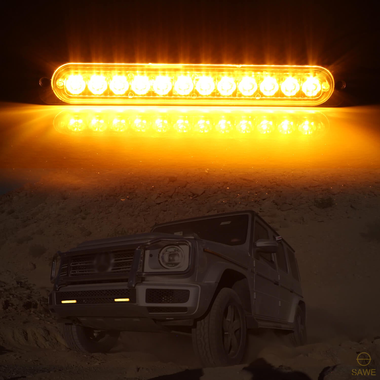 Emergency LED Strobe Lights Bar for Offroad Car Truck Warning Hazard Flash Grille and Surface Mount Light - Amber 12-LED