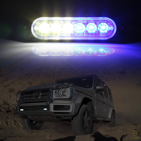 Emergency LED Strobe Lights Bar for Offroad Car Truck Warning Hazard Flash Grille and Surface Mount Light - Blue / White 6-LED SAWE Lighting