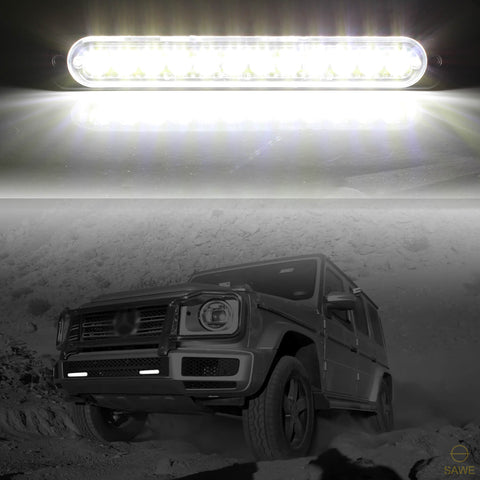Emergency LED Strobe Lights Bar for Offroad Car Truck Warning Hazard Flash Grille and Surface Mount Light - White 12-LED SAWE Lighting