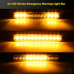 Emergency LED Strobe Lights Bar for Offroad Car Truck Warning Hazard Flash Grille and Surface Mount Light - Amber 12-LED