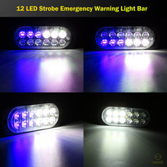 Emergency LED Strobe Lights Bar for Offroad Car Truck Warning Hazard Flash Grille and Surface Mount Light - Blue / White 12-LED