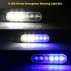 Emergency LED Strobe Lights Bar for Offroad Car Truck Warning Hazard Flash Grille and Surface Mount Light - Blue / White 6-LED