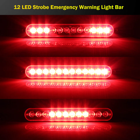 Emergency LED Strobe Lights Bar for Offroad Car Truck Warning Hazard Flash Grille and Surface Mount Light - Red 12-LED SAWE Lighting