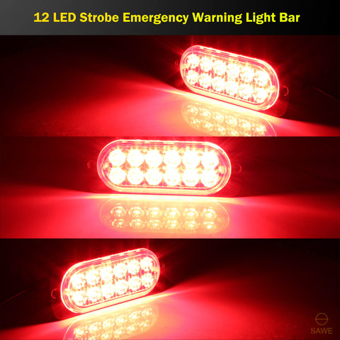 Emergency LED Strobe Lights Bar for Offroad Car Truck Warning Hazard Flash Grille and Surface Mount Light - Red 12-LED SAWE Lighting