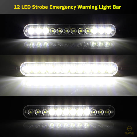 Emergency LED Strobe Lights Bar for Offroad Car Truck Warning Hazard Flash Grille and Surface Mount Light - White 12-LED SAWE Lighting