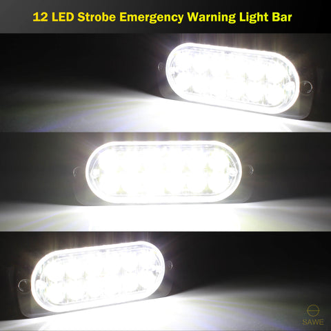 Emergency LED Strobe Lights Bar for Offroad Car Truck Warning Hazard Flash Grille and Surface Mount Light - White 12-LED SAWE Lighting