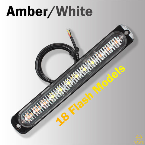 Emergency LED Strobe Lights Bar for Offroad Car Truck Warning Hazard Flash Grille and Surface Mount Light - Amber / White 12-LED SAWE Lighting