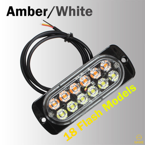 Emergency LED Strobe Lights Bar for Offroad Car Truck Warning Hazard Flash Grille and Surface Mount Light - Amber / White 12-LED SAWE Lighting