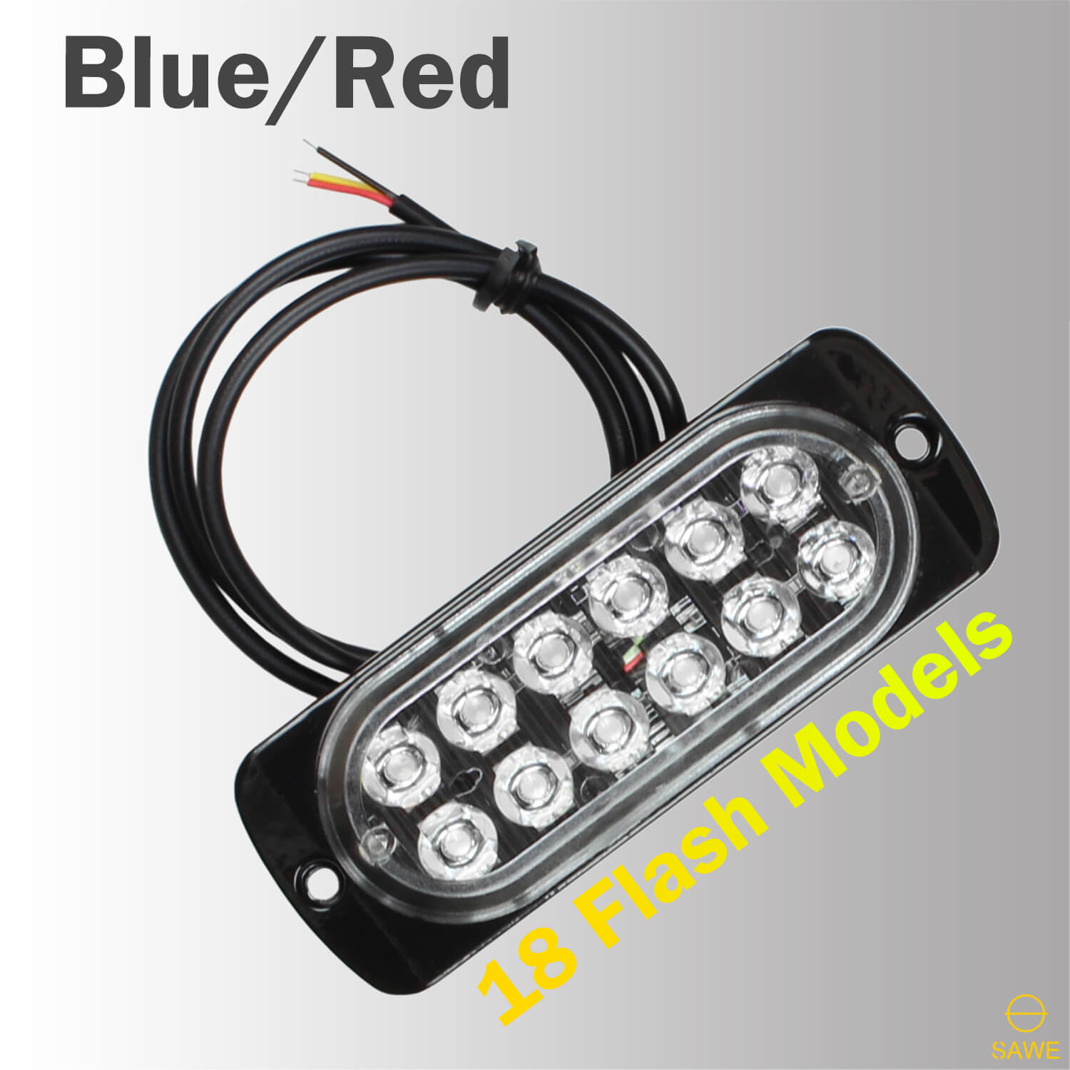 Emergency LED Strobe Lights Bar for Offroad Car Truck Warning Hazard Flash Grille and Surface Mount Light - Red / Blue 12-LED