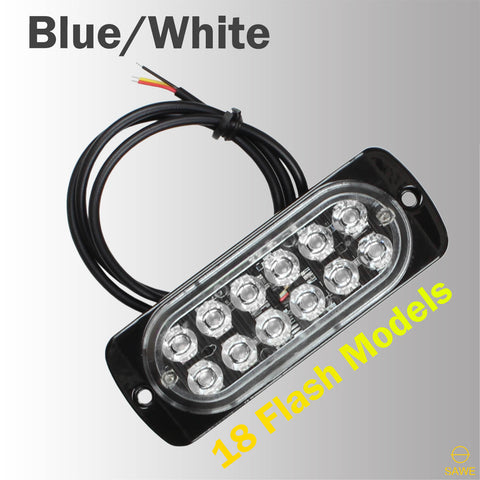 Emergency LED Strobe Lights Bar for Offroad Car Truck Warning Hazard Flash Grille and Surface Mount Light - Blue / White 12-LED SAWE Lighting