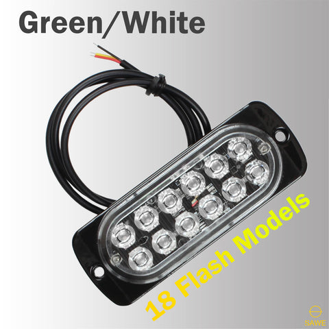 Emergency LED Strobe Lights Bar for Offroad Car Truck Warning Hazard Flash Grille and Surface Mount Light - Green / White 12-LED SAWE Lighting