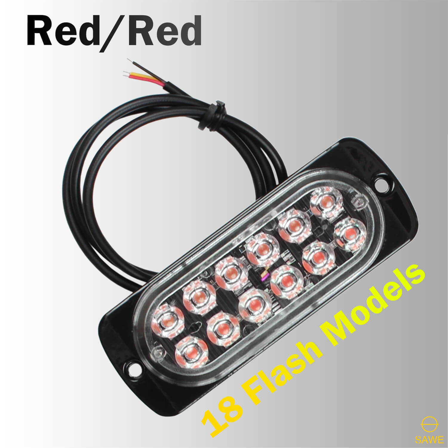 Emergency LED Strobe Lights Bar for Offroad Car Truck Warning Hazard Flash Grille and Surface Mount Light - Red 12-LED